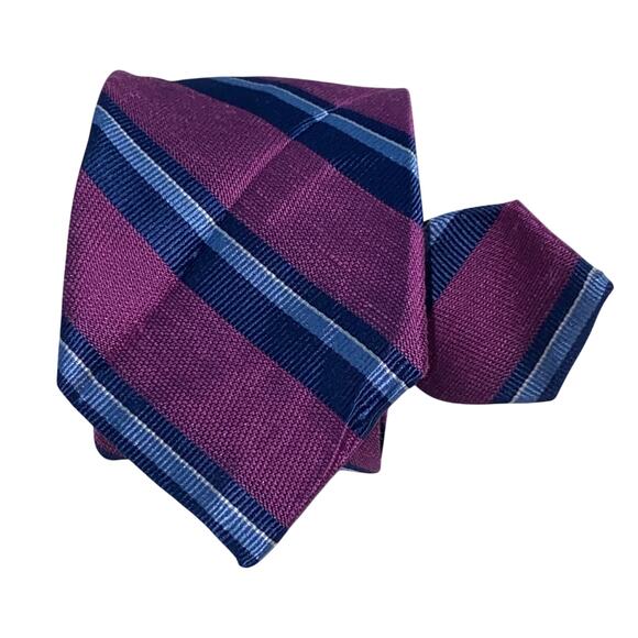 Vtg 1990s Skinny Necktie Red Blue Stripe Linen Silk 62.5 x 2.5 The Tie Bar - Picture 7 of 8